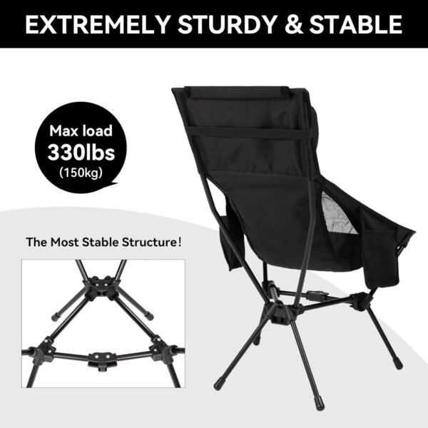 61uoH4eEZXL._AC_SL1500.jpg High Back Camping Chair, Lightweight Camping Chair with Headrest, Stable Portable Folding Chair for Outdoor Camp, Hiking, Backpacking(Black)
