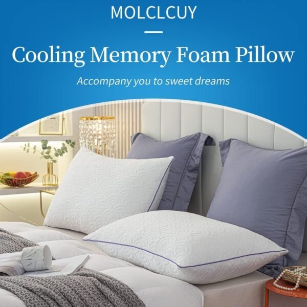 Memory Foam Pillows Queen Size Set of 2 Adjustable Cool Pillow for Side Back Stomach Sleepers Luxury Gel Pillow with Washable Cover