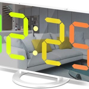 Digital Alarm Clock,7 in LED Mirrored Clocks Large Display,with 2 USB Charger Ports,Auto Dim,Night Mode,Modern Desktop Electronic Clocks for Bedroom Home Office Decor - Gold