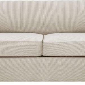 H.VERSAILTEX 3 Piece Stretch Sofa Covers for 2 Cushion Sofa Couch Covers for Living Room Furniture Cover (Base Cover Plus 2 Seat Cushion Covers) Thicker Jacquard Fabric(Large Sofa, Grey)