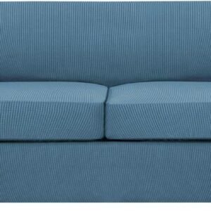 H.VERSAILTEX 3 Piece Stretch Sofa Covers for 2 Cushion Sofa Couch Covers for Living Room Furniture Cover (Base Cover Plus 2 Seat Cushion Covers) Thicker Jacquard Fabric(Large Sofa, Grey)