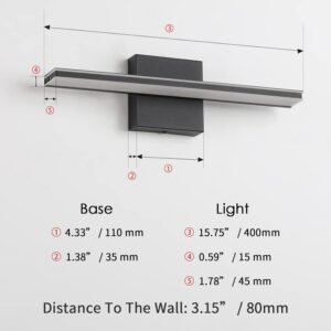 61xdARQNM9L._AC_SL1500.jpg 9W Bathroom Vanity Light Fixture Matte Black Wall Light Fixture Over Mirror Cold White 5000K Bathroom Light Fixture 16" 40cm Washroom Light for Bedroom Living Room Art Display Dressing Table