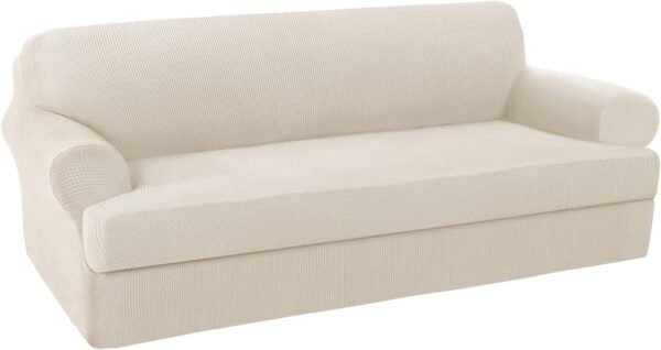 H.VERSAILTEX High Stretch Jacquard 2 Pieces Sofa Cover Couch Cover Furniture Sofa Slip Covers for Living Room, Polyester Spandex Jacquard Fabric Suit for T Cushion/Box Cushion (Sofa 72"-88", Navy)