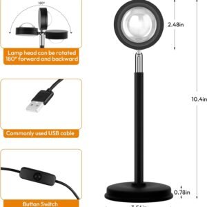 Sunset Lamp Projector, 180 Degree Rotation Sunset Projection Light Led Night Light Floor Lamp with USB Port,Sunset Lamps for Photography Party Bedroom Decor,Christmas Gifts for Women