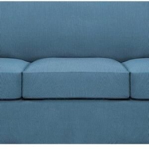 H.VERSAILTEX 3 Piece Stretch Sofa Covers for 2 Cushion Sofa Couch Covers for Living Room Furniture Cover (Base Cover Plus 2 Seat Cushion Covers) Thicker Jacquard Fabric(Large Sofa, Grey)