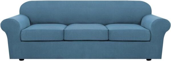 H.VERSAILTEX 3 Piece Stretch Sofa Covers for 2 Cushion Sofa Couch Covers for Living Room Furniture Cover (Base Cover Plus 2 Seat Cushion Covers) Thicker Jacquard Fabric(Large Sofa, Grey)