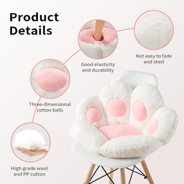 Cat Paw Cushion Kawaii Chair Cushions 27.5 x 23.6 inch Cute Stuff Seat Pad Comfy Lazy Sofa Office Floor Pillow for Gaming Chairs Room Decor White