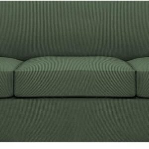 H.VERSAILTEX 3 Piece Stretch Sofa Covers for 2 Cushion Sofa Couch Covers for Living Room Furniture Cover (Base Cover Plus 2 Seat Cushion Covers) Thicker Jacquard Fabric(Large Sofa, Grey)