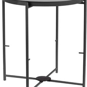 Round Storage End Table, Side Table with Cloth Basket, Charcoal/Heather Gray, 17.7 x 17.7 x 18.9 in