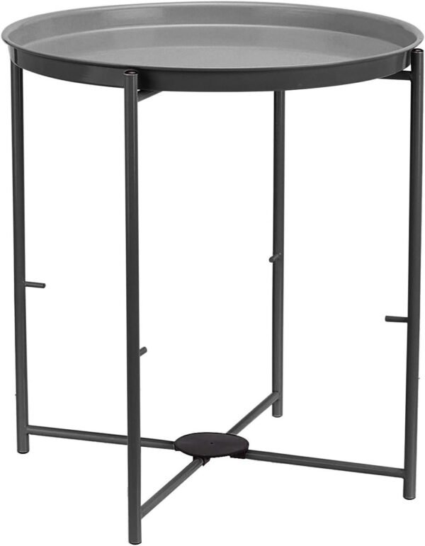 Round Storage End Table, Side Table with Cloth Basket, Charcoal/Heather Gray, 17.7 x 17.7 x 18.9 in
