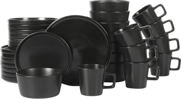 Sofia Coupe Stoneware Dinnerware Set, Service for 4 (12pcs), Black