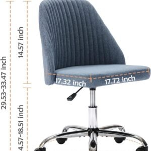 Armless Office Chair Cute Desk Chair, Modern Fabric Home Office Desk Chairs with Wheels Adjustable Swivel Task Computer Vanity Chair for Small Spaces