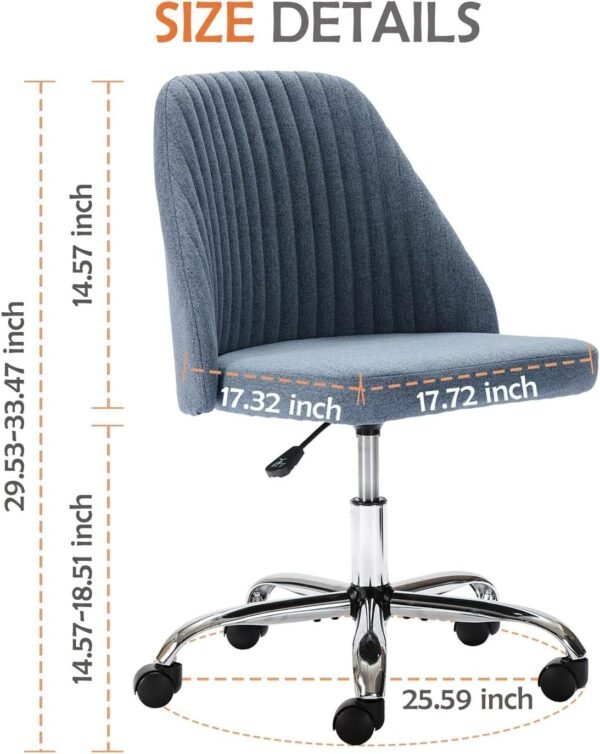 Armless Office Chair Cute Desk Chair, Modern Fabric Home Office Desk Chairs with Wheels Adjustable Swivel Task Computer Vanity Chair for Small Spaces