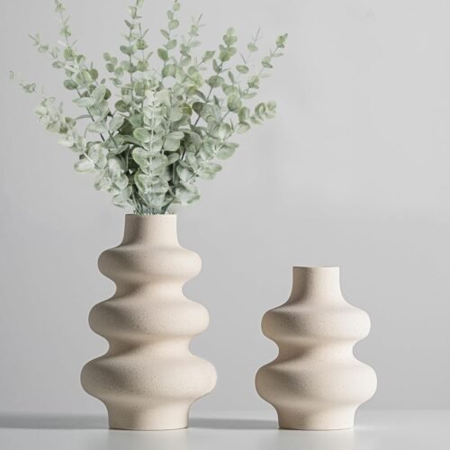 71-NdgWxkFL._AC_SL1500.jpg Ceramic Vases Set 2, Modern Home Decor,Off White Round Vases,Modern Dried Flower Vases, Boho Home Decor for Centerpieces Wedding Dinner Table Party Living Room Office Bedroom