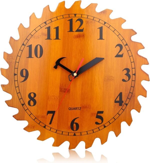 12 Inch Metal Wall Clock with Circular Saw Blade Dial, Handsaw and Hammer Pointer,Great Decor for Garage,Workshop and Man Cave