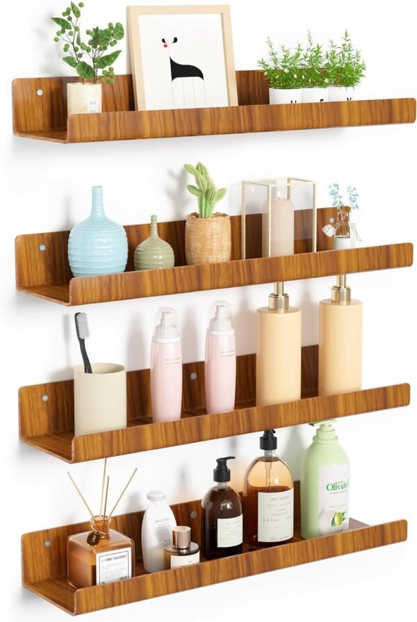 71-wCQtLGKL._AC_SL1500.jpg 4 Pack Acrylic Shelves for Wall Storage, 15" Floating Bookshelves for Kids, Display Shelf Organizer for Bathroom, Bedroom, Living Room, Kitchen, Room Decor, Clear