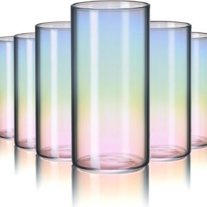 Iridescent Drinking Glasses Set of 6 - Crystal Highball Water Glasses - Glass Cups for Water, Juice, Beverage, Mojito-15 Oz