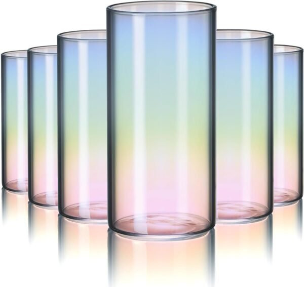 Iridescent Drinking Glasses Set of 6 - Crystal Highball Water Glasses - Glass Cups for Water, Juice, Beverage, Mojito-15 Oz