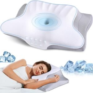 Memory Foam Pillows Cervical Neck Pillow for Neck Pain Relief, Contour Cooling Bed Pillow for Sleeping, Odorless Ergonomic Orthopedic Neck Support Pillows for Side Back Stomach Sleeper with Pillowcase