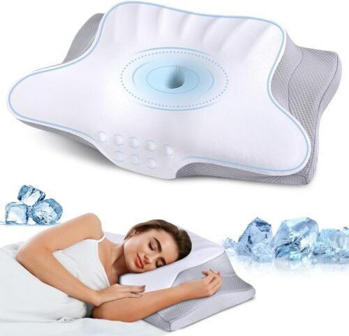 7106jLsYBuL._AC_SL1500.jpg Memory Foam Pillows Cervical Neck Pillow for Neck Pain Relief, Contour Cooling Bed Pillow for Sleeping, Odorless Ergonomic Orthopedic Neck Support Pillows for Side Back Stomach Sleeper with Pillowcase
