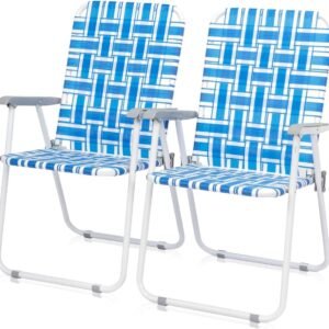 Set of 2 Patio Folding Lawn Chair, Outdoor Beach Chair Portable Camping Chair, Webbed Folding Chair for Yard, Garden (Yellow)