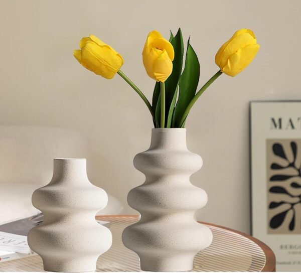 Ceramic Vases Set 2, Modern Home Decor,Off White Round Vases,Modern Dried Flower Vases, Boho Home Decor for Centerpieces Wedding Dinner Table Party Living Room Office Bedroom