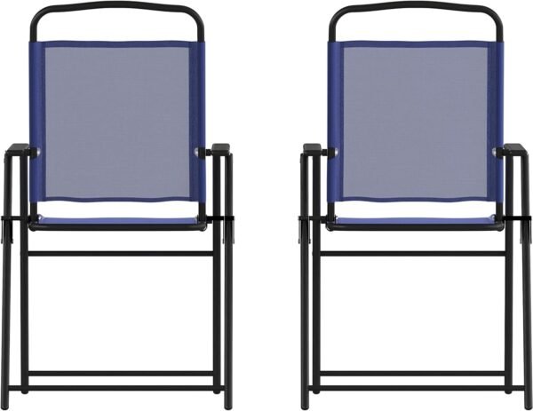 Mystic Folding Patio Sling Chairs, Outdoor Textilene Lawn Chairs with Armrests, Set of 2, Navy