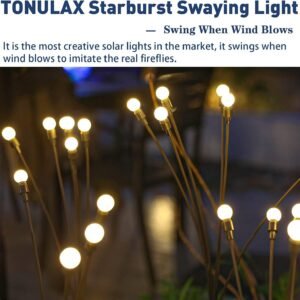 Solar Garden Lights - New Upgraded Solar Swaying Light, Sway by Wind, Solar Outdoor Lights, Yard Patio Pathway Decoration, High Flexibility Iron Wire & Heavy Bulb Base, Warm White(2 Pack)