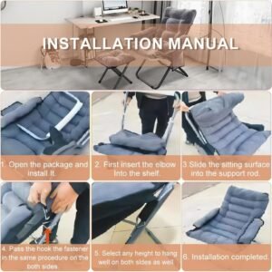 710li4Md4PL._AC_SL1200.jpg Modern Lazy Chair with Ottoman, Adjustable Lazy Chaise Lounge with Side Pocket Folding Lounge Reclining Sofa Chair with Armrest for Bedroom Living Room Balcony, Grey