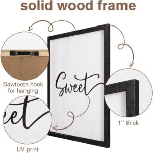 Sweet Dreams Wall Decor Above Bed 16''×12'' Set of 3 Farmhouse Bedroom Decor Wood Guest Room Decor Framed Wall Art (black frame)