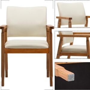 710rAHPjUnL._AC_SL1500.jpg Mid Century Modern Walnut Dining Chairs Wood Arm Beige Fabric Kitchen Cafe Living Room Decor Furniture