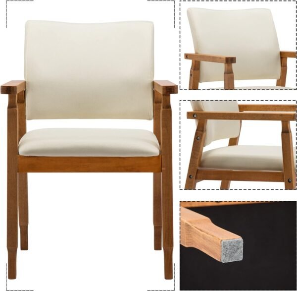 710rAHPjUnL._AC_SL1500.jpg Mid Century Modern Walnut Dining Chairs Wood Arm Beige Fabric Kitchen Cafe Living Room Decor Furniture