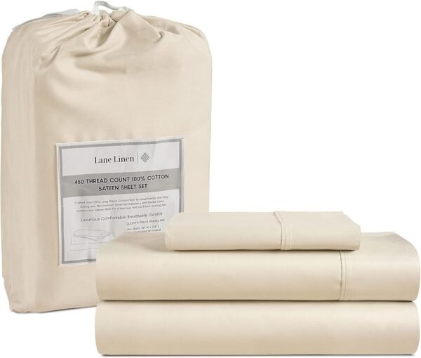 Queen Sheet Set, 4 Pc Queen Size Sheets Set, 450 Thread Count 100% Cotton Sheets, Cooling Sheets Queen Size, Soft and Breathable Bed Sheets Queen, Deep Pocket Queen Sheets - Ivory