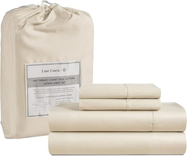 Queen Sheet Set, 4 Pc Queen Size Sheets Set, 450 Thread Count 100% Cotton Sheets, Cooling Sheets Queen Size, Soft and Breathable Bed Sheets Queen, Deep Pocket Queen Sheets - Ivory