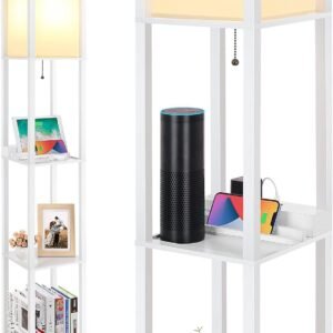 3-in-1 Shelf Floor Lamp with 1 USB&Type C&1 AC Outlet, 3-Tiered LED Shelf Lamp, Shelf & Storage Floor Lamp Combination Modern Standing Light