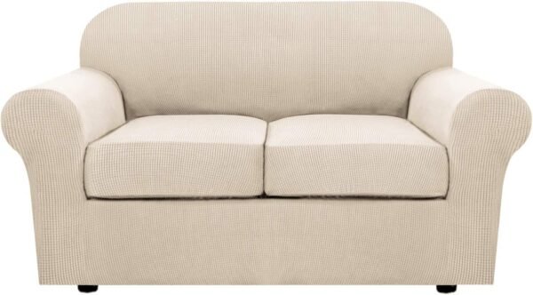 H.VERSAILTEX 3 Piece Stretch Sofa Covers for 2 Cushion Sofa Couch Covers for Living Room Furniture Cover (Base Cover Plus 2 Seat Cushion Covers) Thicker Jacquard Fabric(Large Sofa, Grey)
