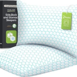 Shredded Memory Foam Pillow for Sleeping, Cooling Bed Pillows Set of 2, Adjustable Pillows for Side, Back, Stomach Sleepers with Washable Pillowcase (Queen Size, Grey)