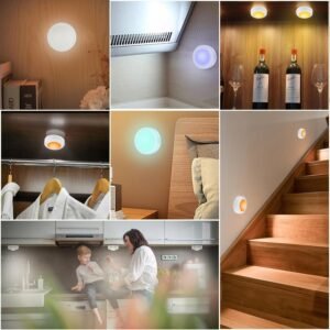 12 Pack LED Puck Lights Remote Control 16 Color Changeable Under Cabinet Lights, Battery Operated Lights Night Light with Dimmer & Timmer for Closet Bedroom Kitchen, White