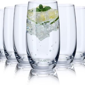 Iridescent Drinking Glasses Set of 6 - Crystal Highball Water Glasses - Glass Cups for Water, Juice, Beverage, Mojito-15 Oz
