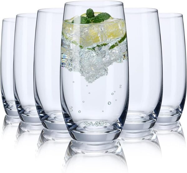 Iridescent Drinking Glasses Set of 6 - Crystal Highball Water Glasses - Glass Cups for Water, Juice, Beverage, Mojito-15 Oz