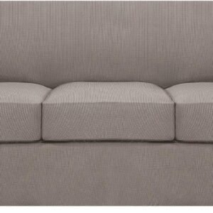 H.VERSAILTEX 3 Piece Stretch Sofa Covers for 2 Cushion Sofa Couch Covers for Living Room Furniture Cover (Base Cover Plus 2 Seat Cushion Covers) Thicker Jacquard Fabric(Large Sofa, Grey)