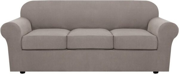H.VERSAILTEX 3 Piece Stretch Sofa Covers for 2 Cushion Sofa Couch Covers for Living Room Furniture Cover (Base Cover Plus 2 Seat Cushion Covers) Thicker Jacquard Fabric(Large Sofa, Grey)