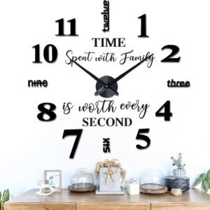 Frameless DIY Wall Clock,Large Modern 3D Mirror Sticker kit for Home Living Room Bedroom Office Wall Decorations(Black)