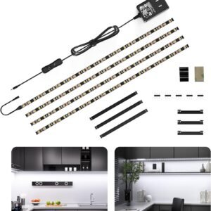 713H8ihSWKL._AC_SL1500.jpg LED Cabinet Lights, 4 PCS 20inch LED Strip Lights Kit, Under Counter Lighting for Kitchen, Under Desk, Shelf, Display Case,Furniture, 120 LEDs, 1200 Lumen, 4000K Natural White