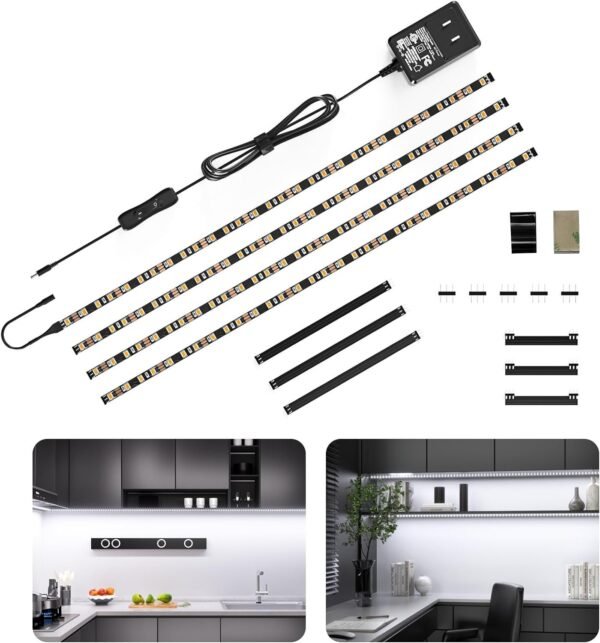713H8ihSWKL._AC_SL1500.jpg LED Cabinet Lights, 4 PCS 20inch LED Strip Lights Kit, Under Counter Lighting for Kitchen, Under Desk, Shelf, Display Case,Furniture, 120 LEDs, 1200 Lumen, 4000K Natural White