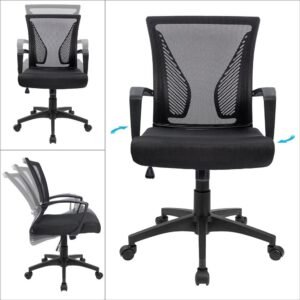 714q9EfMFnL._AC_SL1000.jpg Office Chair Mid Back Swivel Lumbar Support Desk Chair, Computer Ergonomic Mesh Chair with Armrest (Black)