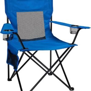 Portable Camping Chair Folding Quad Outdoor Lawn Chairs Cooling Mesh Back, Adjustable Arm Height, 2 Cup Holder, Side Pocket for Concert, Carry Bag for Sports Support 300lbs(Blue Mesh)