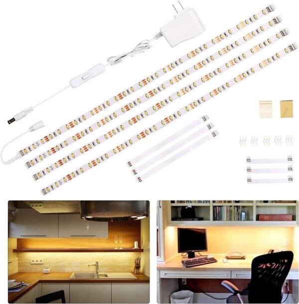 715AJ51Hx_L._AC_SL1500.jpg LED Cabinet Lights, 4 PCS 20inch LED Strip Lights Kit, Under Counter Lighting for Kitchen, Under Desk, Shelf, Display Case,Furniture, 120 LEDs, 1200 Lumen, 4000K Natural White