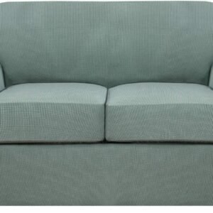 H.VERSAILTEX 3 Piece Stretch Sofa Covers for 2 Cushion Sofa Couch Covers for Living Room Furniture Cover (Base Cover Plus 2 Seat Cushion Covers) Thicker Jacquard Fabric(Large Sofa, Grey)
