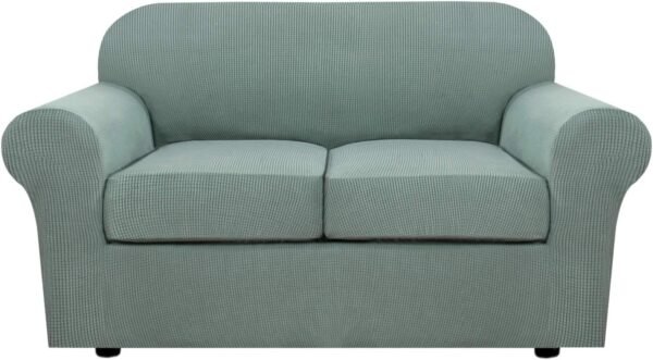 H.VERSAILTEX 3 Piece Stretch Sofa Covers for 2 Cushion Sofa Couch Covers for Living Room Furniture Cover (Base Cover Plus 2 Seat Cushion Covers) Thicker Jacquard Fabric(Large Sofa, Grey)